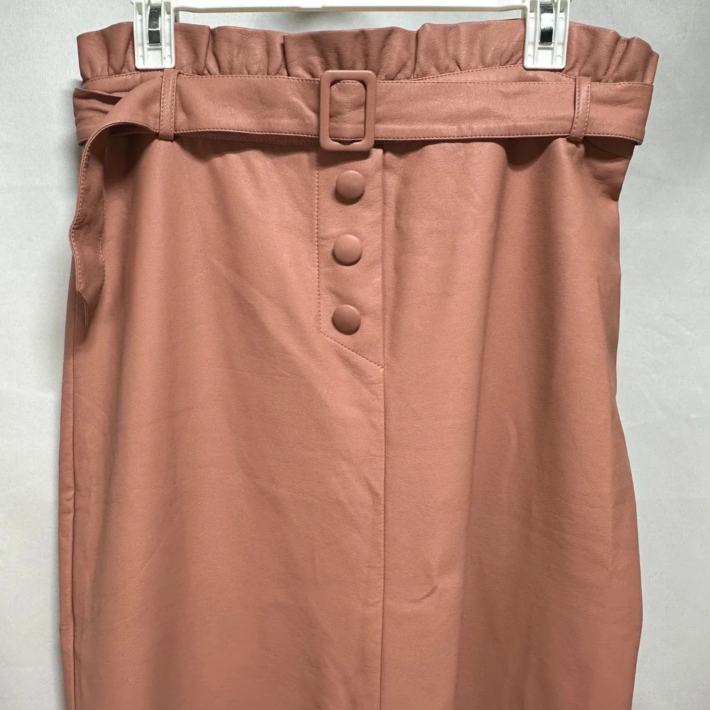 Alice Dusty Rose Faux Leather Paperbag‎ Waist Midi Skirt Belted Size Large